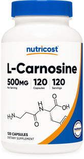 Nutricost L-Carnosine 500mg bottle label with servings details