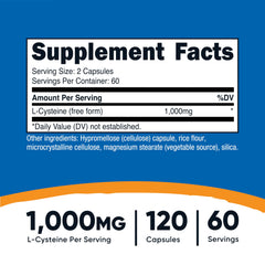 Nutricost L-Cysteine label close-up, gluten-free and non-GMO promise.