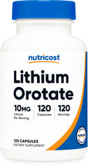 Nutricost lithium orotate bottle front showing vegan, gluten-free supplement for daily wellness