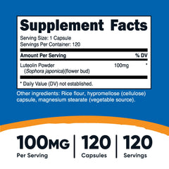 Nutricost Luteolin capsules close-up highlighting vegetarian-friendly design