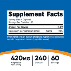 Nutricost Magnesium Citrate veggie capsules close-up, plant-based capsules for easy vegetarian supplementation.