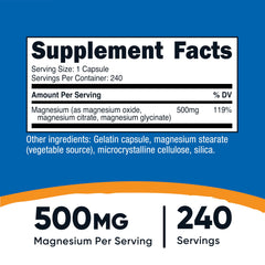 Closeup of Nutricost Magnesium Complex capsules for easy daily use