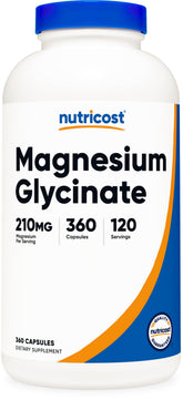Nutricost Magnesium Glycinate Capsules bottle on shelf highlighting gentle absorption
