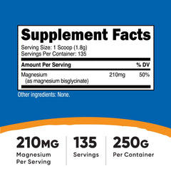 Nutricost Magnesium Glycinate Powder bottle-back with serving size for daily mineral intake