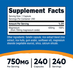 Nutricost Magnesium Oxide 750mg capsules close-up for easy daily use.