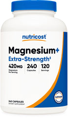 Nutricost Magnesium+ Extra Strength bottle on a clean surface for daily use.