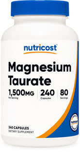 Nutricost Magnesium Taurate capsules bottle front, convenient daily wellness option
