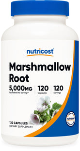Nutricost Marshmallow Root bottle front showing 120 vegetarian capsules for daily wellness support.
