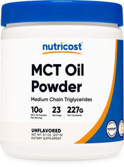 Nutricost MCT Oil Powder packaging shows non GMO formula for keto diets