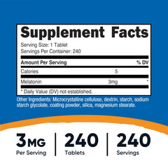 Nutricost Melatonin 240-tablet bottle front view for reliable nightly dosing.