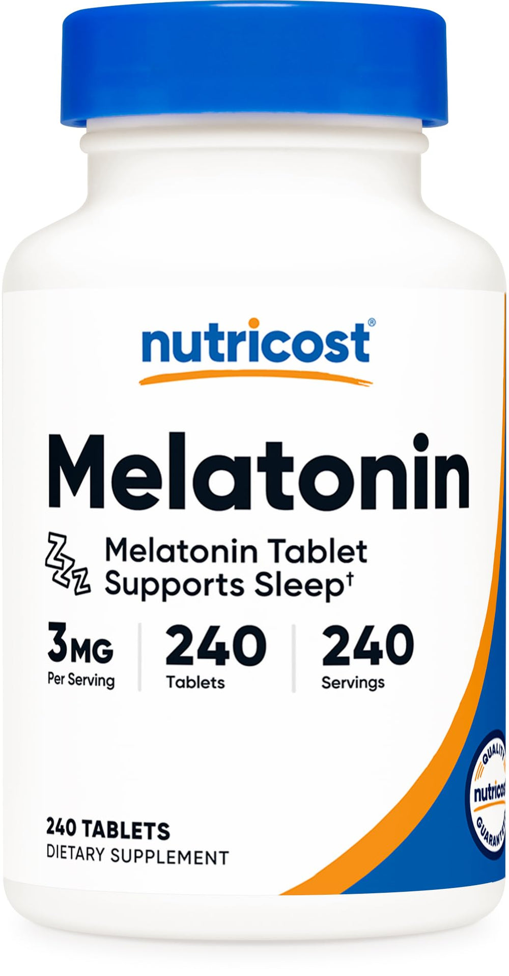 Nutricost Melatonin 3mg tablets close-up for easy night use.