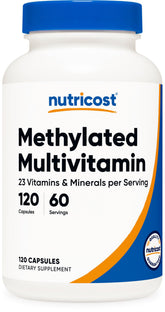 Nutricost Methylated Multivitamin bottle front with 60 servings for daily wellness.