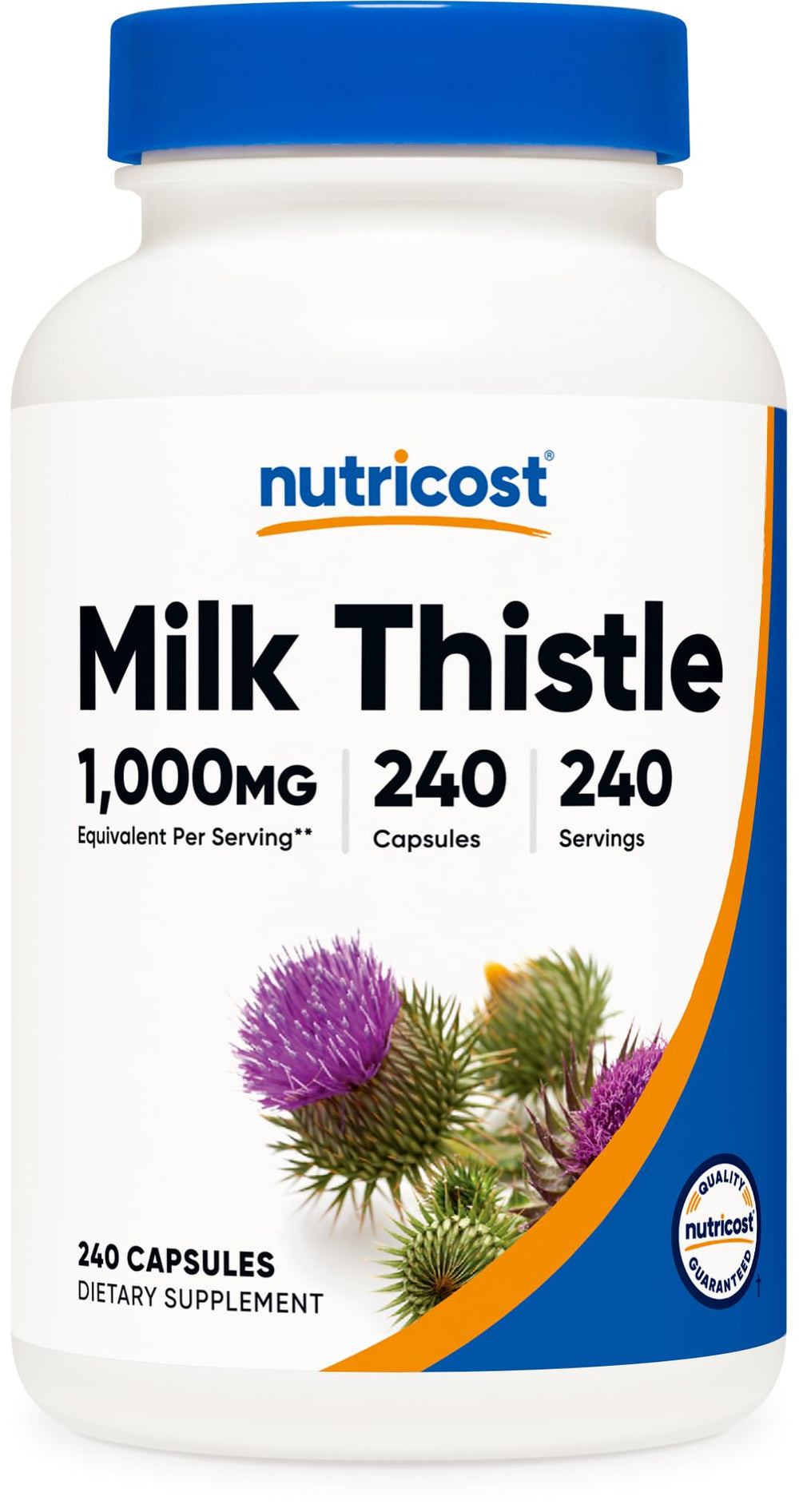 Nutricost Milk Thistle bottle front showing 240 capsules for daily wellness