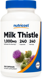 Nutricost Milk Thistle bottle front showing 240 capsules for daily wellness