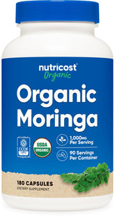 Nutricost Moringa capsules bottle for daily wellness.