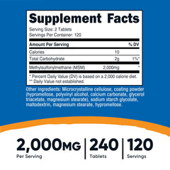 Nutricost MSM tablets bottle-back label shows non-GMO and gluten-free credentials