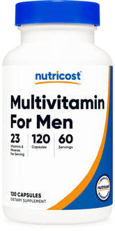 Nutricost Multivitamin for Men bottle front showing packaging and daily energy support.