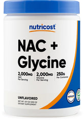 Nutricost NAC and Glycine powder bottle for easy daily supplementation.