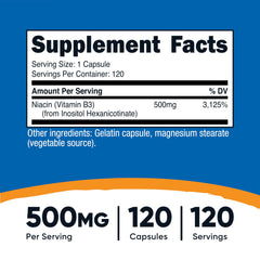 Nutricost Niacin 500mg capsules close-up ideal for daily supplementation