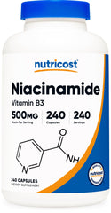 Nutricost Niacinamide 500mg bottle front for easy daily vitamin use.