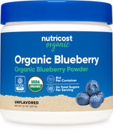 Nutricost Organic Blueberry Powder jar front showing pure powder ideal for smoothies
