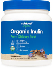 Nutricost Organic Inulin Powder bottle with organic certification and 1 lb size