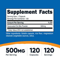 Nutricost Ox Bile capsules pour next to bottle cap for easy use