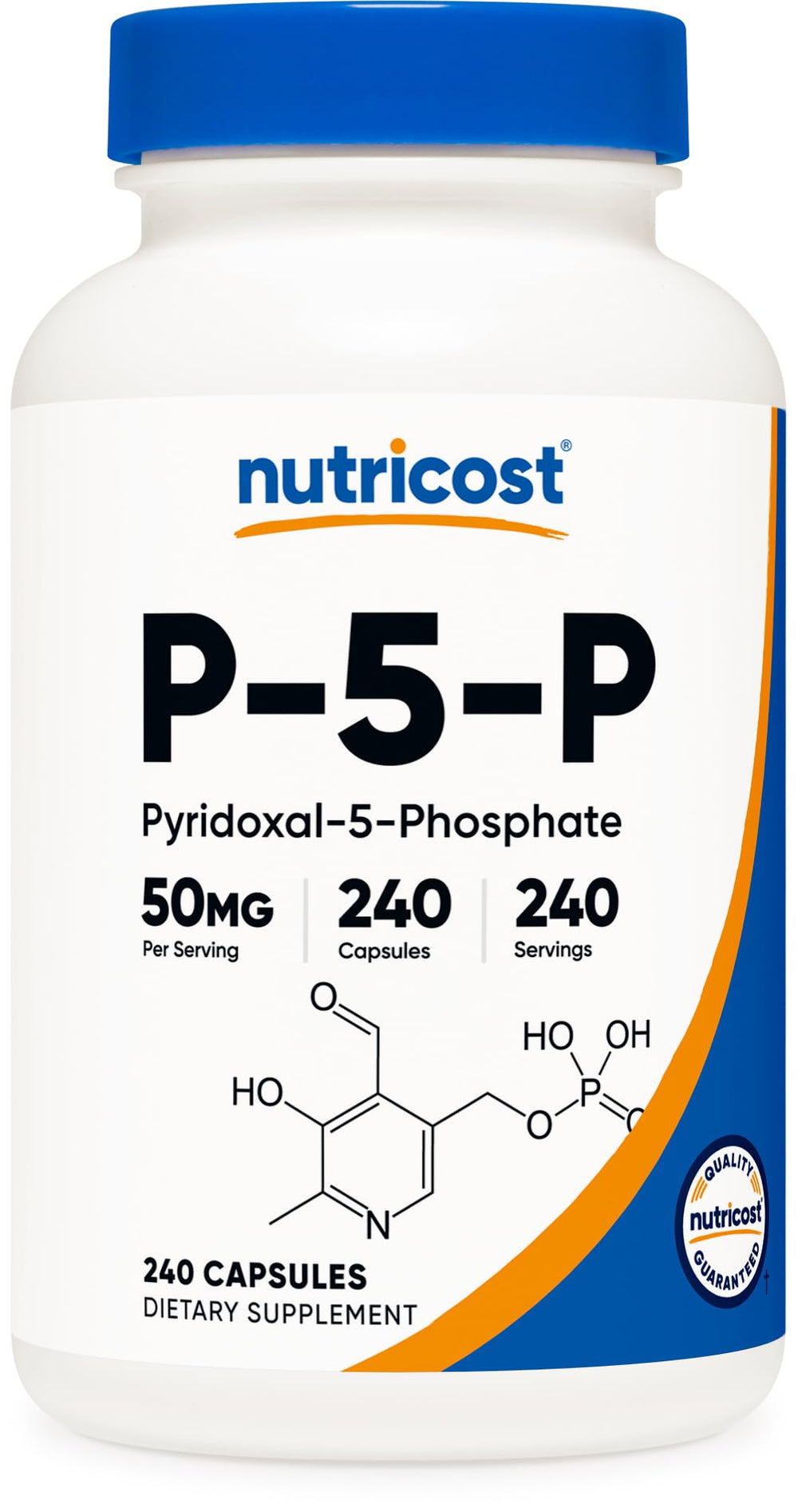 Nutricost P5P bottle front with 50 mg per capsule for daily energy support