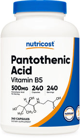 Nutricost Pantothenic Acid bottle front showing label for daily use