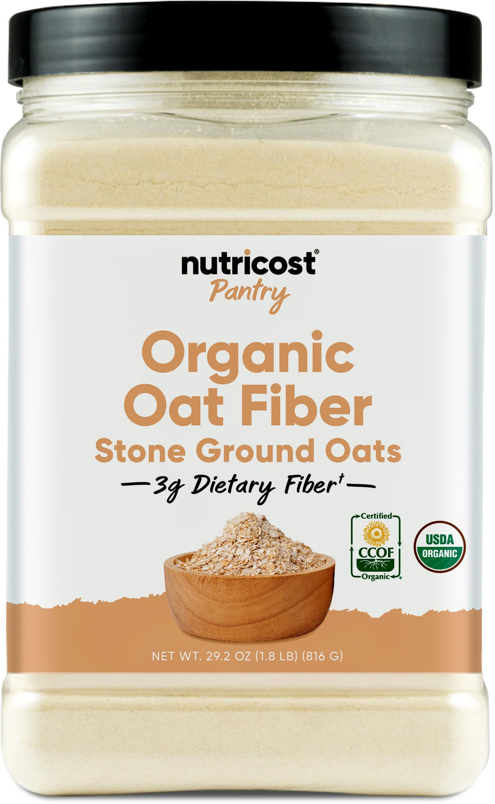 Nutricost Pantry Organic Oat Fiber jar with clean packaging and organic quality.