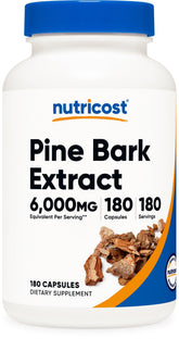 Nutricost Pine Bark Extract bottle with 180 capsules for 180 servings.