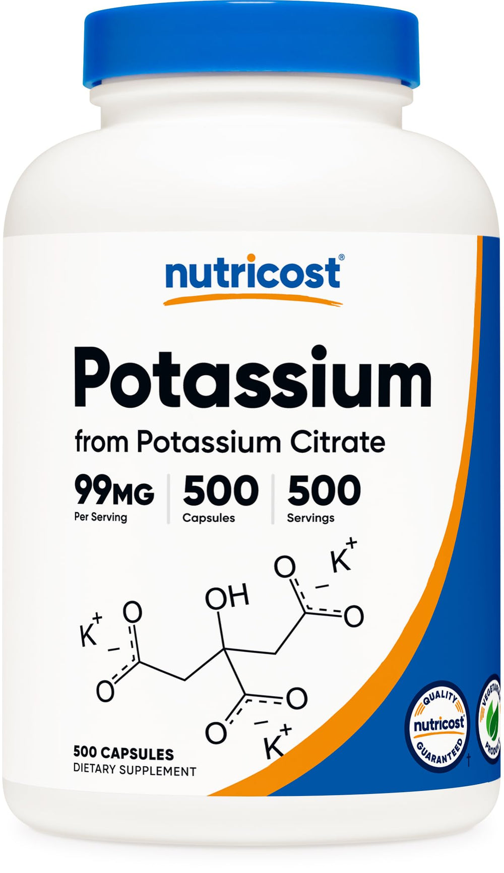 Nutricost Potassium Citrate bottle front for easy daily mineral supplementation.