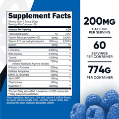 Nutricost Pre-Workout blue raspberry scoop ready to mix for focus.