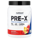 Nutricost Pre-X Xtreme Fruit Punch bottle ready for a workout session.
