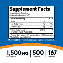 Nutricost Psyllium Husk capsules close-up for fiber intake