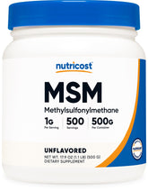 Nutricost Pure MSM Powder bottle 500g for daily joint support.