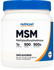 Nutricost Pure MSM Powder bottle 500g for daily joint support.