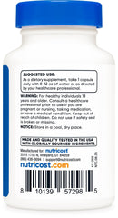 Nutricost Rhodiola Rosea label details third-party testing and quality assurance.