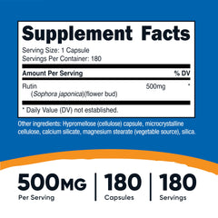 Close-up of Nutricost Rutin capsules highlighting 500mg dose