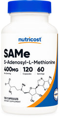 Nutricost SAM-e 400mg bottle front view for daily supplementation.