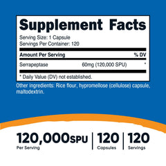 Nutricost Serrapeptase capsules inside pack close-up for vegetarian nutrition.