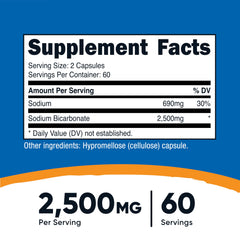 Nutricost Sodium Bicarbonate bottle cap close-up showing capsule count.