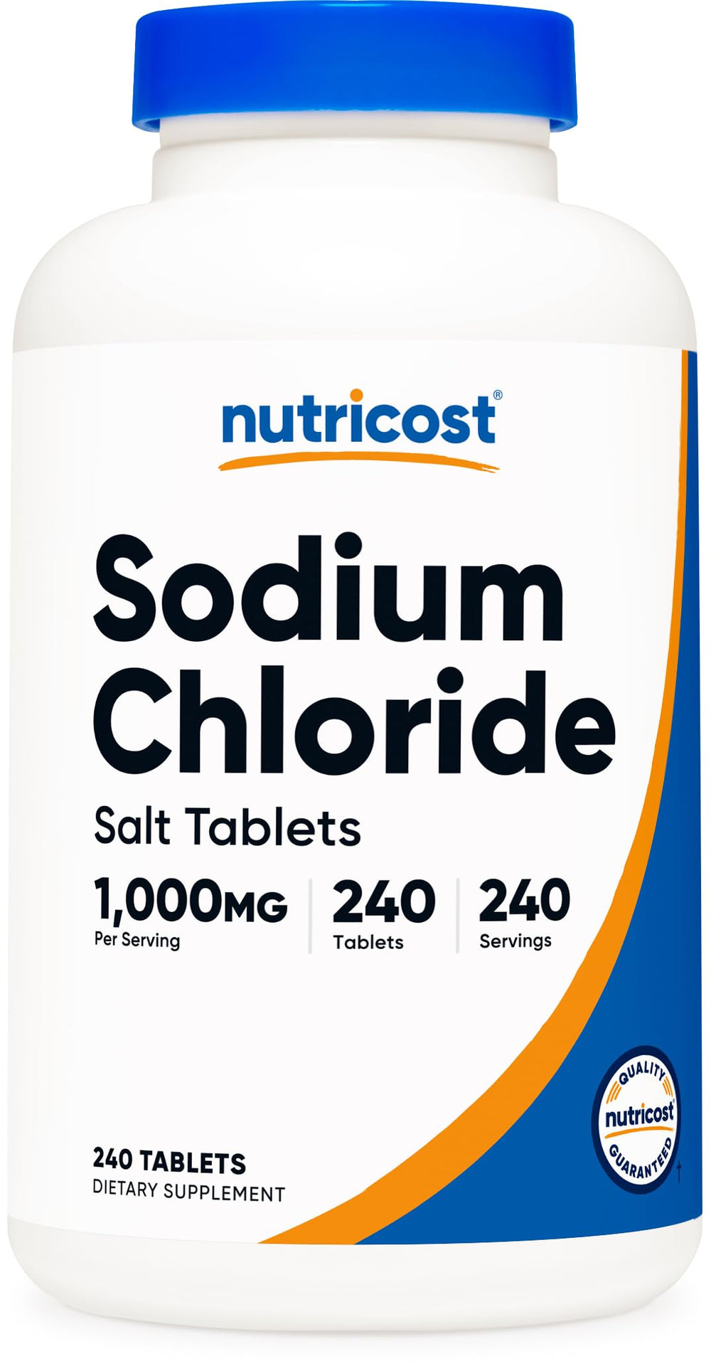 Nutricost Sodium Chloride 1000mg bottle with clear label for daily use.