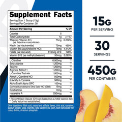 Nutricost Stim-Free Pre-Workout Peach Mango scoop used to measure the dose