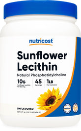 Nutricost Sunflower Lecithin powder in a 1lb tub, ready for emulsifying beverages.