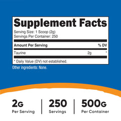 Nutricost Taurine Powder with included 2-gram scoop for accurate serving