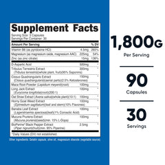 Nutricost Testosterone Support bottle label highlights ingredients for potential hormonal support.