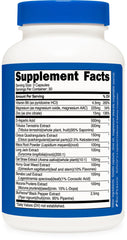 Nutricost Testosterone Support bottle pour illustrating a 3-capsule serving.