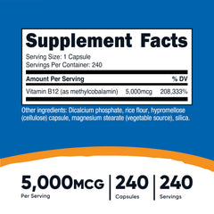 Nutricost Vitamin B12 capsules close-up, vegetarian capsules for daily use