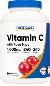 Nutricost Vitamin C with Rose Hips 1025mg bottle for daily vitamin C routine